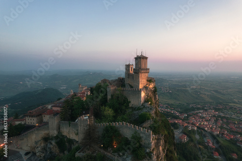 San Marino cityscape, Guaita fortress on the top of Mount Titano rock Republic of San Marino