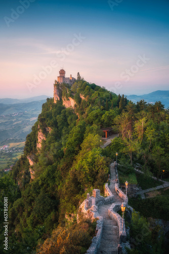San Marino cityscape  Guaita fortress  on the top of Mount Titano rock Republic of San Marino
