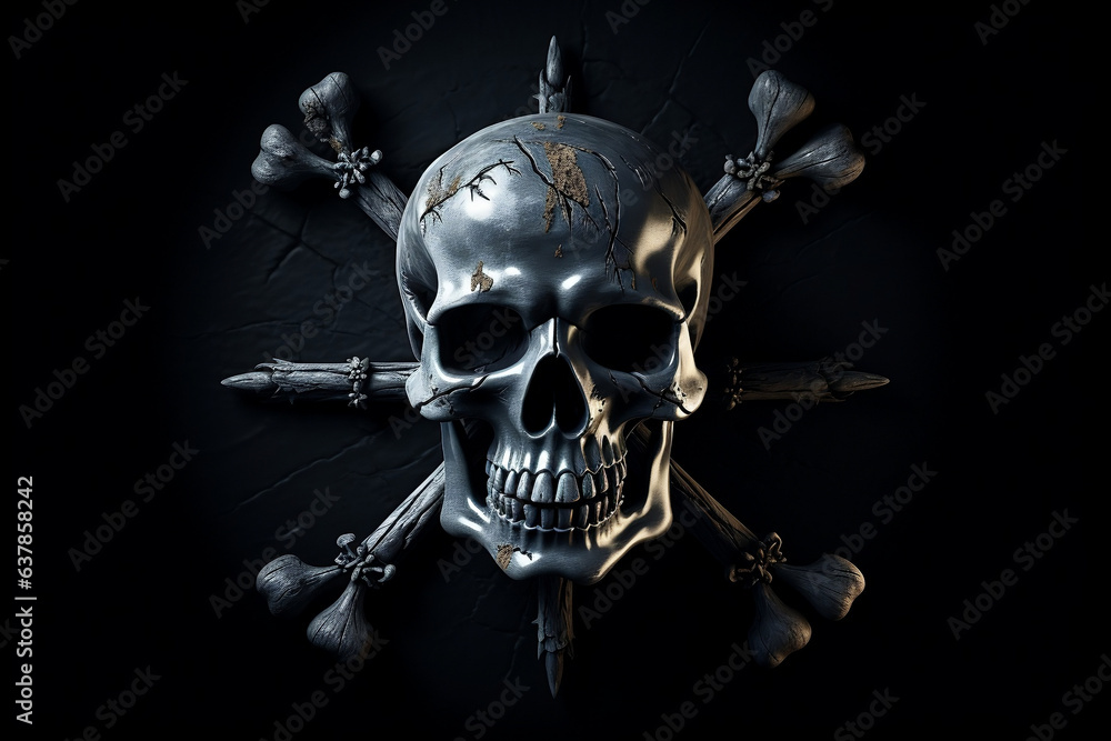 Perilous Warning, Skull and Crossbones Symbolizing Danger on a Black Background Perilous Warning, Skull and Crossbones Symbolizing Danger on a Black Background