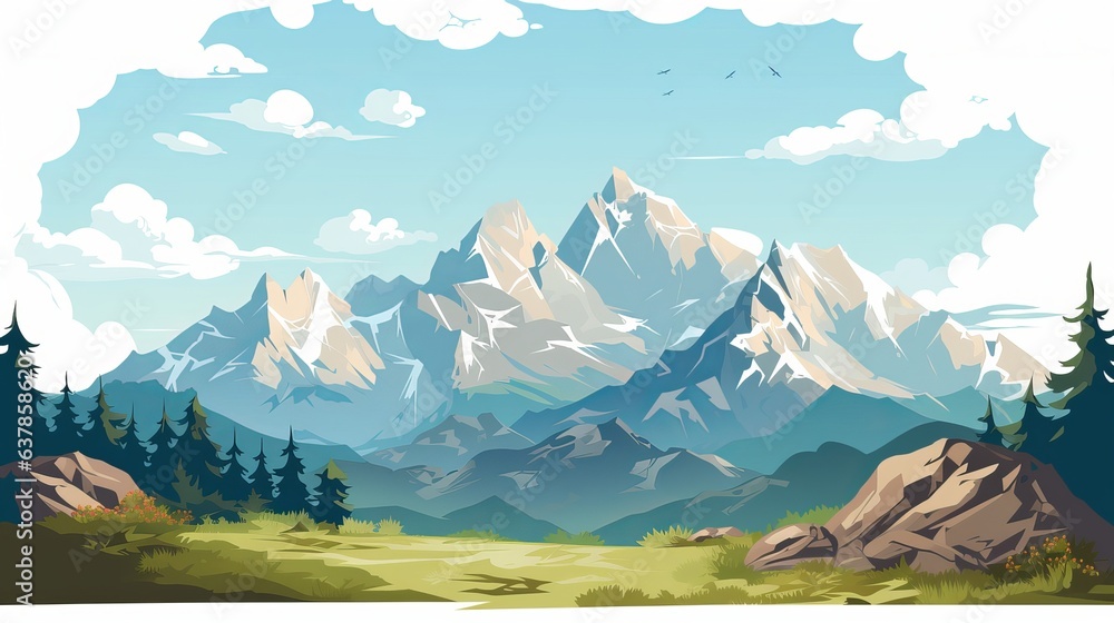 Mountain image. Cute rocky peaks in flat style