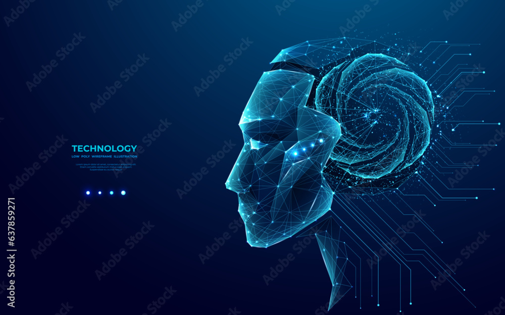 Abstract head of the humanoid robot android in futuristic low poly ...