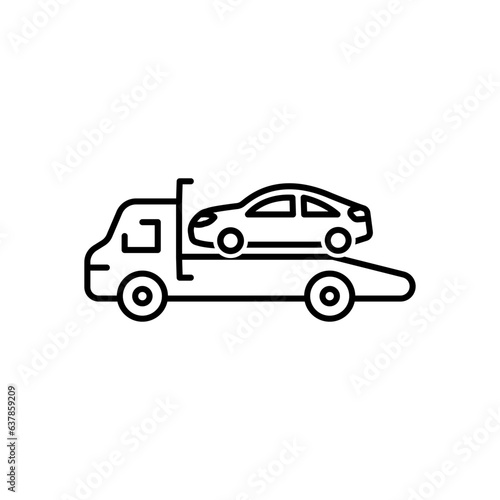 Car tow icon, tow away zone concept, no parking any time, thin line symbol on white background.