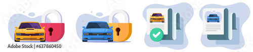 Car safety security vector icon, auto vehicle check exam test report document, automobile history or warranty registration guarantee, inspection expertise info, insurance verify checkup, agreement