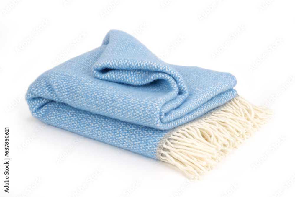 Light blue wool blanket isolated on white background Light blue wool blanket isolated on white background