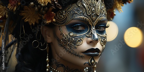 AI Generated. AI Generative. Sugar skull woman girl make up day of the dead Día de los Muertos holiday dark night Halloween look. Graphic Art