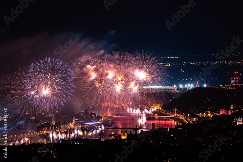 Fireworks display in Budapest 08.20.2023. Saint Stephen king memorial day, New bread's celebration day and celebration of the founding of the Hungarian state