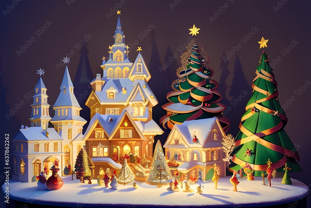 Fototapeta premium Multi-layered and multi-dimensional Christmas tree card cut from colored paper. Paper cut design.
