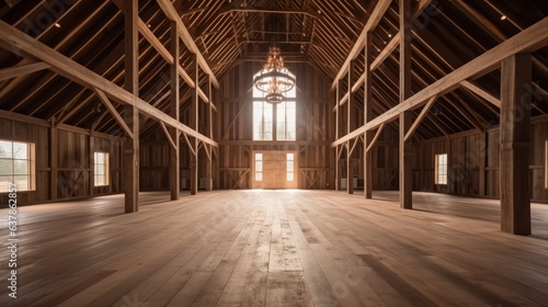 Interior design of a barn  Wooden structure  Home decor.
