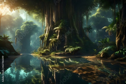 Deep tropical jungles of Southeast Asia in august 3d render