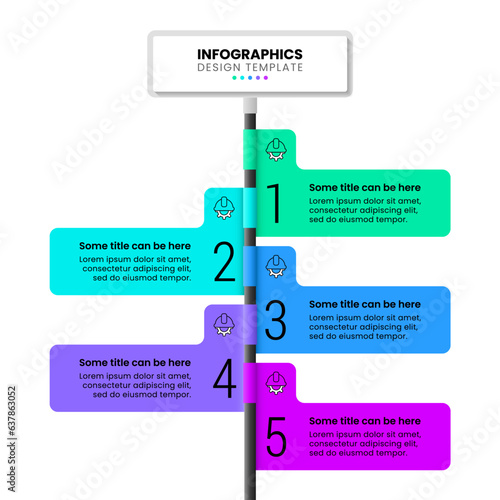 Infographic template. Signpost with 5 steps and icons