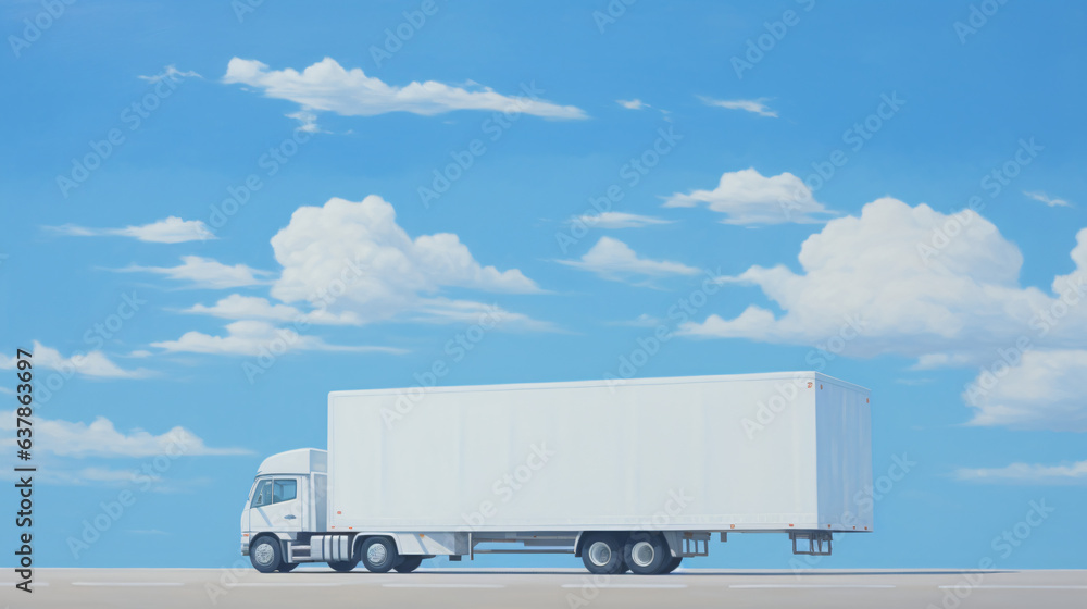 White lorry with trailer over blue sky