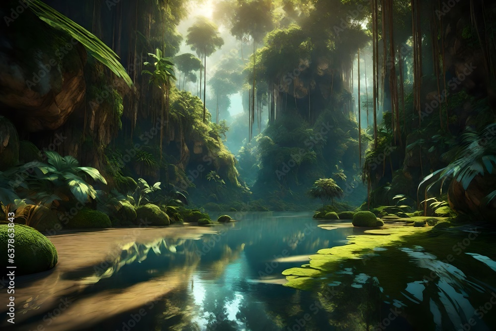 Deep tropical jungles of Southeast Asia in august 3d render