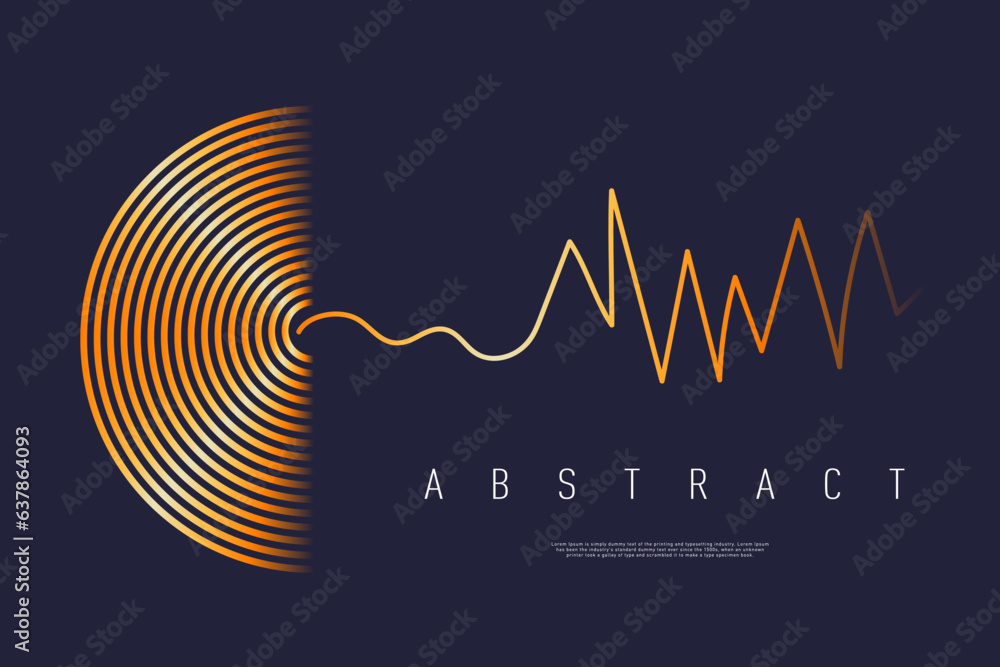 3D Pattern Circle and Vibration Line for Party, Disco, Club Invitation, Festival Poster, Flyer, Advertising. Background Musical Heart Pulse Album.  Abstract Studio Frequency Audio.  - obrazy, fototapety, plakaty 