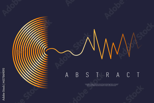 3D Pattern Circle and Vibration Line for Party, Disco, Club Invitation, Festival Poster, Flyer, Advertising. Background Musical Heart Pulse Album.  Abstract Studio Frequency Audio. 