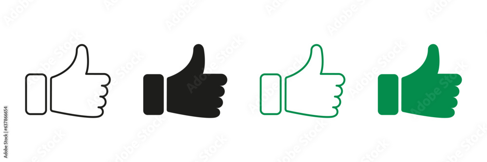 Thumb Up Line and Silhouette Icons. Good Choice, Like, Ok Pictogram Set. Approve, Confirm, Vote Gesture Sign. Finger Up Black and Green Button for Social Media. Isolated Vector Illustration Thumb Up Line and Silhouette Icons. Good Choice, Like, Ok Pictogram Set. Approve, Confirm, Vote Gesture Sign. Finger Up Black and Green Button for Social Media. Isolated Vector Illustration
