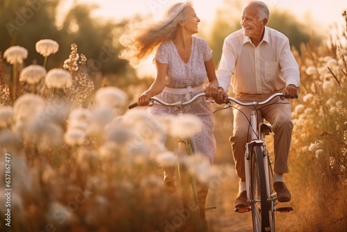 Romantic Bicycle Ride - Mature Couple, Country Road, Flowers