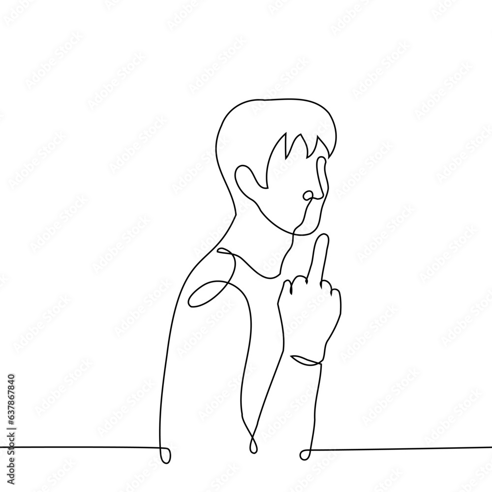 man showing middle finger - one line art vector. the concept of obscene gesture, a symbol of disdain, disrespect or demonstration of disagreement