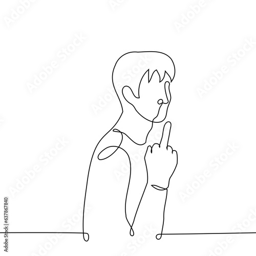 man showing middle finger - one line art vector. the concept of obscene gesture, a symbol of disdain, disrespect or demonstration of disagreement