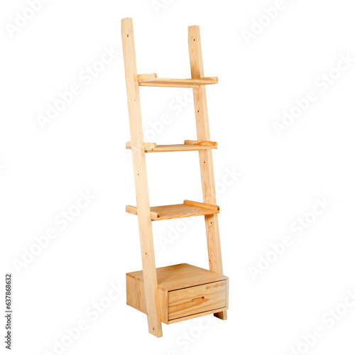 Wooden stand shelves on white background. Interior design Inspiration. Furniture modern inspiration. Home living.