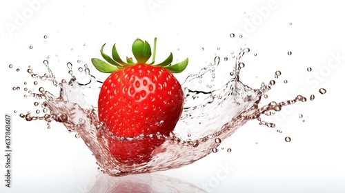 Strawberry with water splash on white background  Generative AI