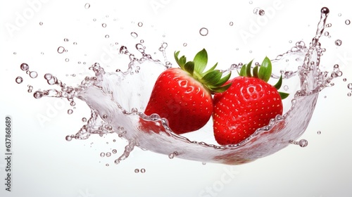 Strawberry with water splash on white background, Generative AI