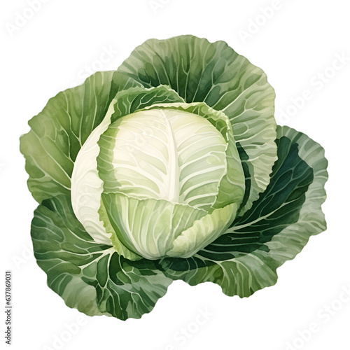 Watercolor cabbage ,Generative AI, png image.