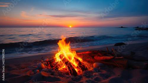 Captivating Coastal Sunset with Beach Bonfire