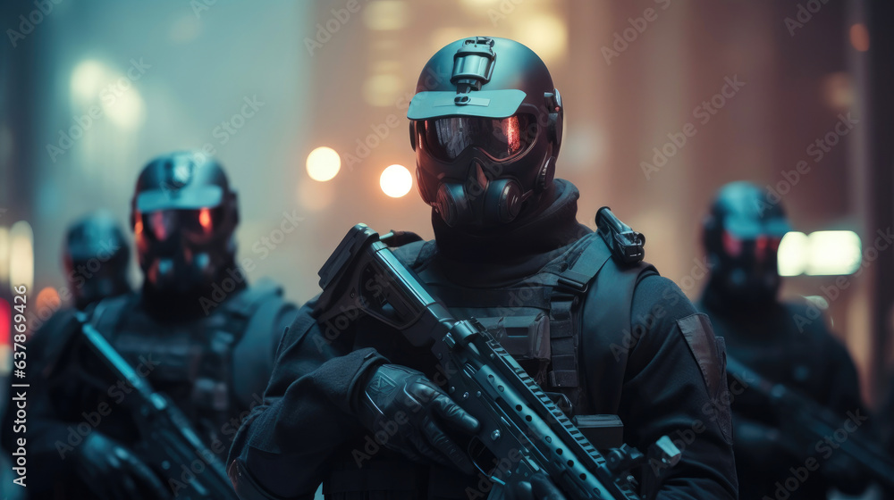 Cyber SWAT Team in Futuristic Urban Setting Cyber SWAT Team in Futuristic Urban Setting