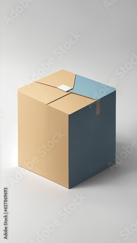 AI Mockup Modern Minimalistic Packaging Box Design, Blue, Light Brown, Isolated