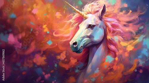 Fantasy illustration of a unicorn mythical horse animal digital paining style art