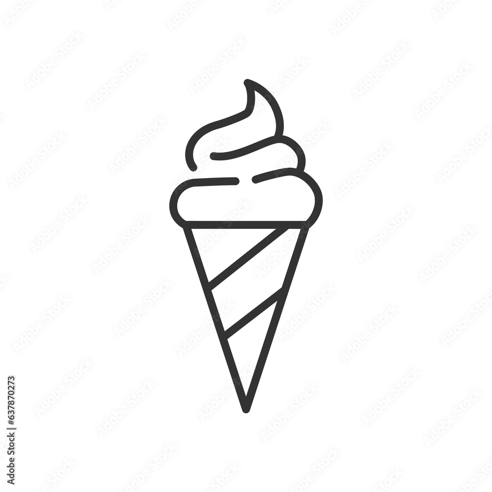 Ice cream cone line icon with editable stroke. Outline symbol. Vector illustration isolated on white background.