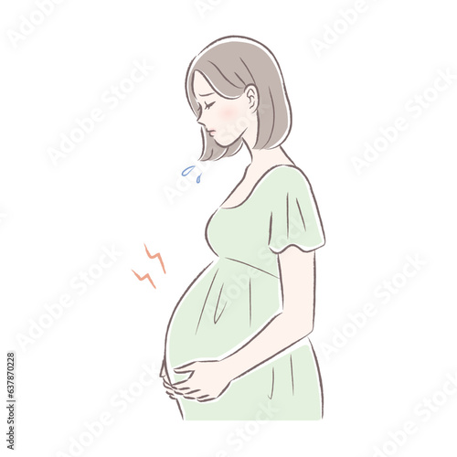 陣痛・妊娠後期のトラブルに悩む女性のイラスト photo