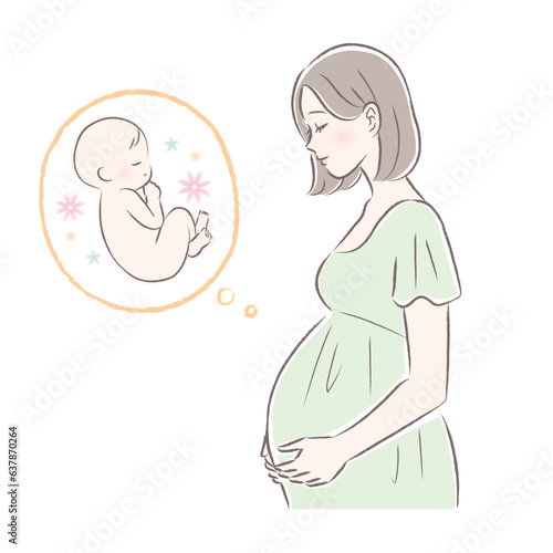 微笑む臨月の妊婦さんと赤ちゃんのイラスト