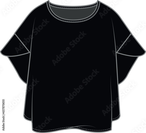 Fashion Flat Sketch of a Trendy T-Shirt Design. Modern Vector Illustration of a Casual T Shirt, Stylish design women's clothing