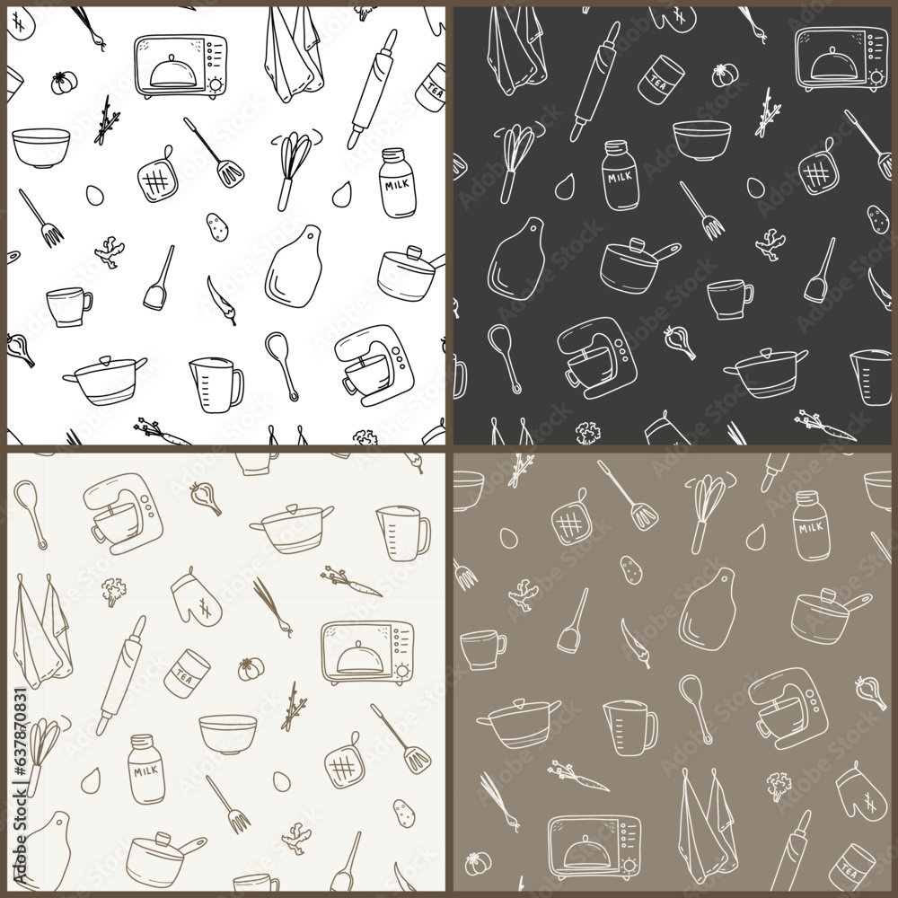 Seamless pattern cooking doodle kitchen, great design for any purposes. Set patterns colors background Seamless pattern cooking doodle kitchen, great design for any purposes. Set patterns colors background