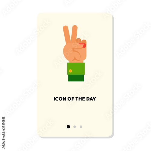 Hand showing peace sign gesture flat icon. Vertical sign or vector illustration of hand gesture, charismatic, nonverbal symbol. Communication, sign language, symbol concept for web design and apps