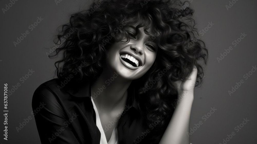 Chic Fashion Model Smiling in Trendy Attire Chic Fashion Model Smiling in Trendy Attire