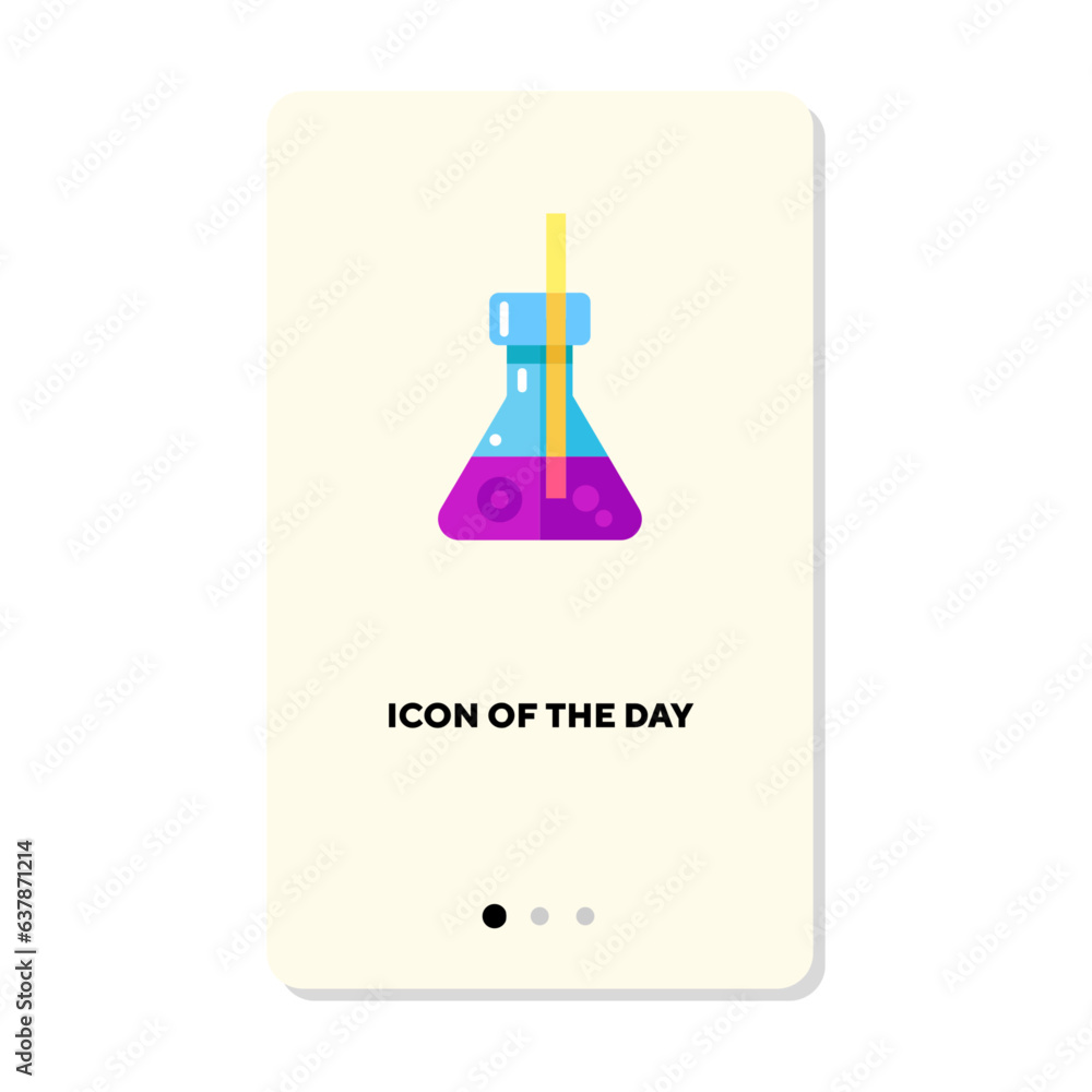 Flask with tube on white background. Chemical experiment cartoon illustration. Chemistry, lab, study, research concept. Vector illustration symbol elements for web design