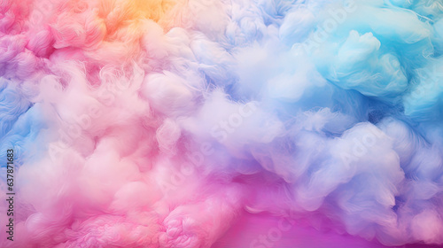 Fluffy cotton candy clouds against a backdrop of vibrant rainbow hues