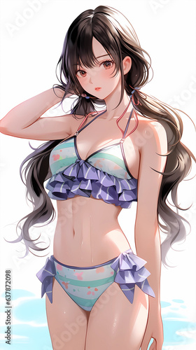 Hand drawn cartoon beautiful bikini girl illustration   © 俊后生