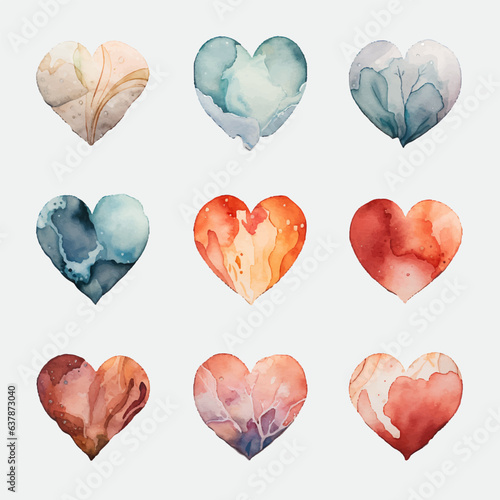 Watercolor Hearts: Vector Illustration of Multicolored Affection
