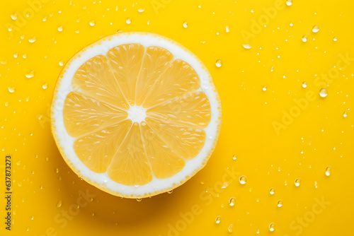 orange slice with drops. minimalist background with right copy space for text and product.