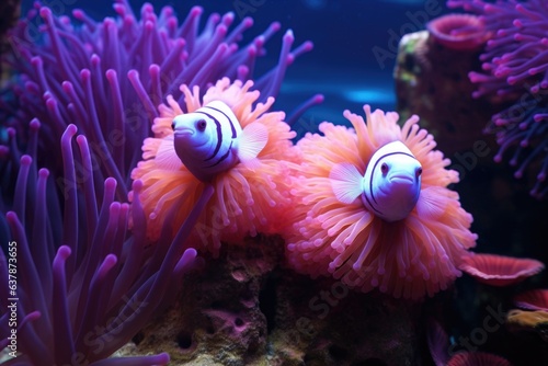 Fotografia a pair of anemonefish protecting their anemone home