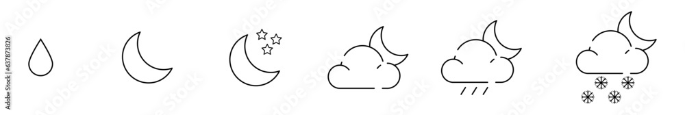 Weather icons in line style. Weather line icon set isolated. Clouds logo and sign, vector illustration. Weather forecast - outline web icon set, Simple Thin line icons collection. Weather icons in line style. Weather line icon set isolated. Clouds logo and sign, vector illustration. Weather forecast - outline web icon set, Simple Thin line icons collection.