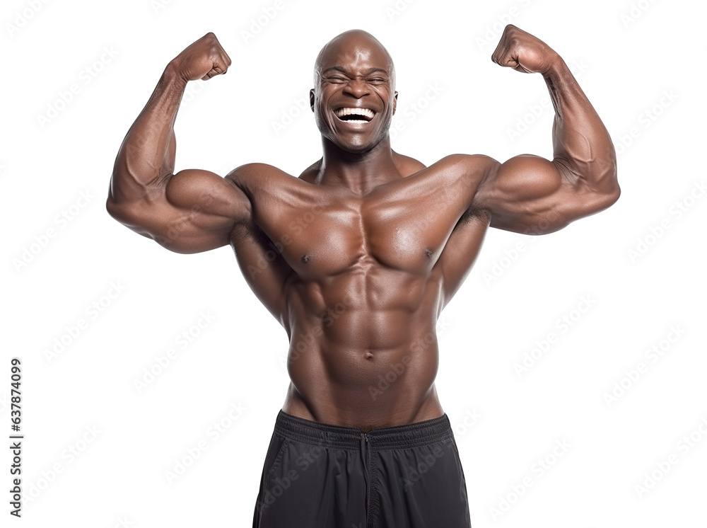 Happy bodybuilder portrait, cut out