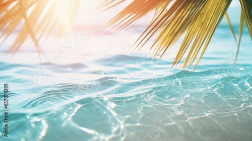 Ummer tropical beach background with palm leaves