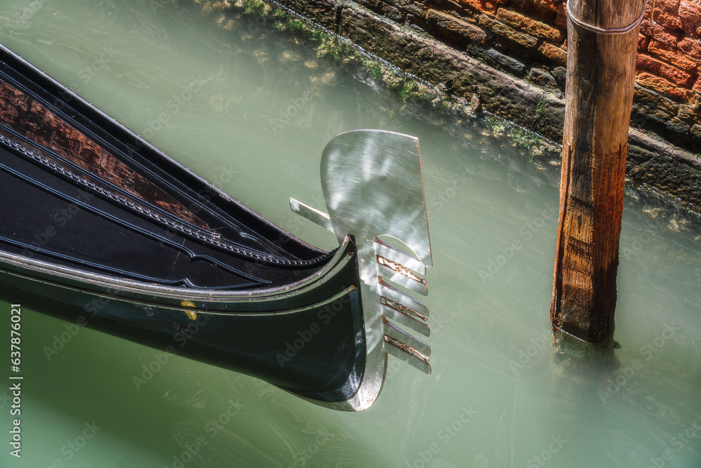 Close up view of the gondola on Venice canal
