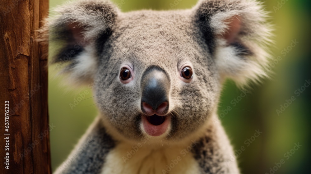 Obraz premium Studio portrait of a Koala with a surprised face. AI generative.