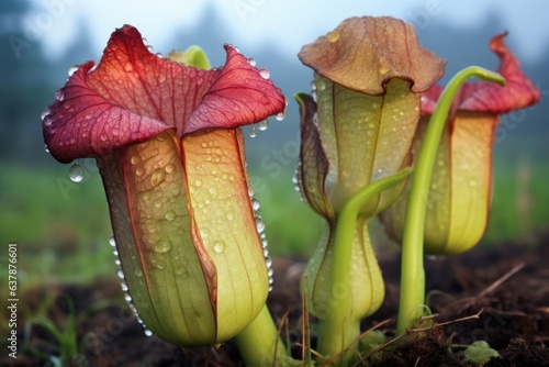 sarracenia pitcher plant with insects trapped inside photo