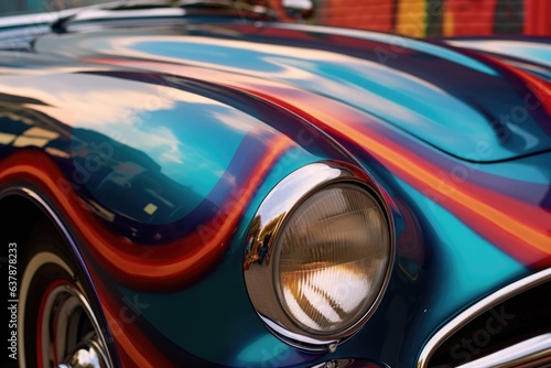 close-up of freshly painted classic car body